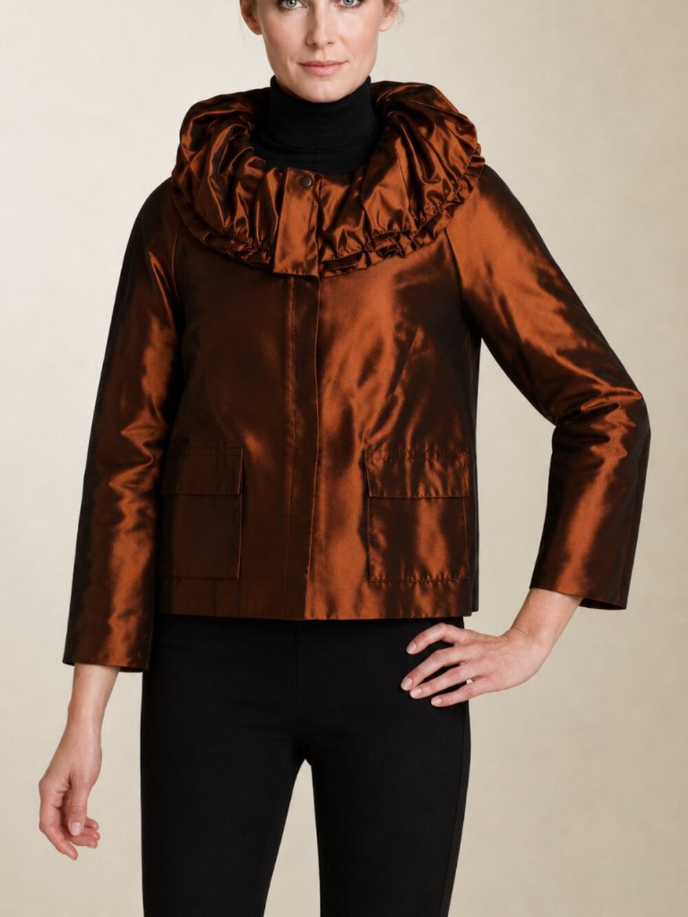 St John Metallic Bronze Jacket Statement  Collar A-Line Evening